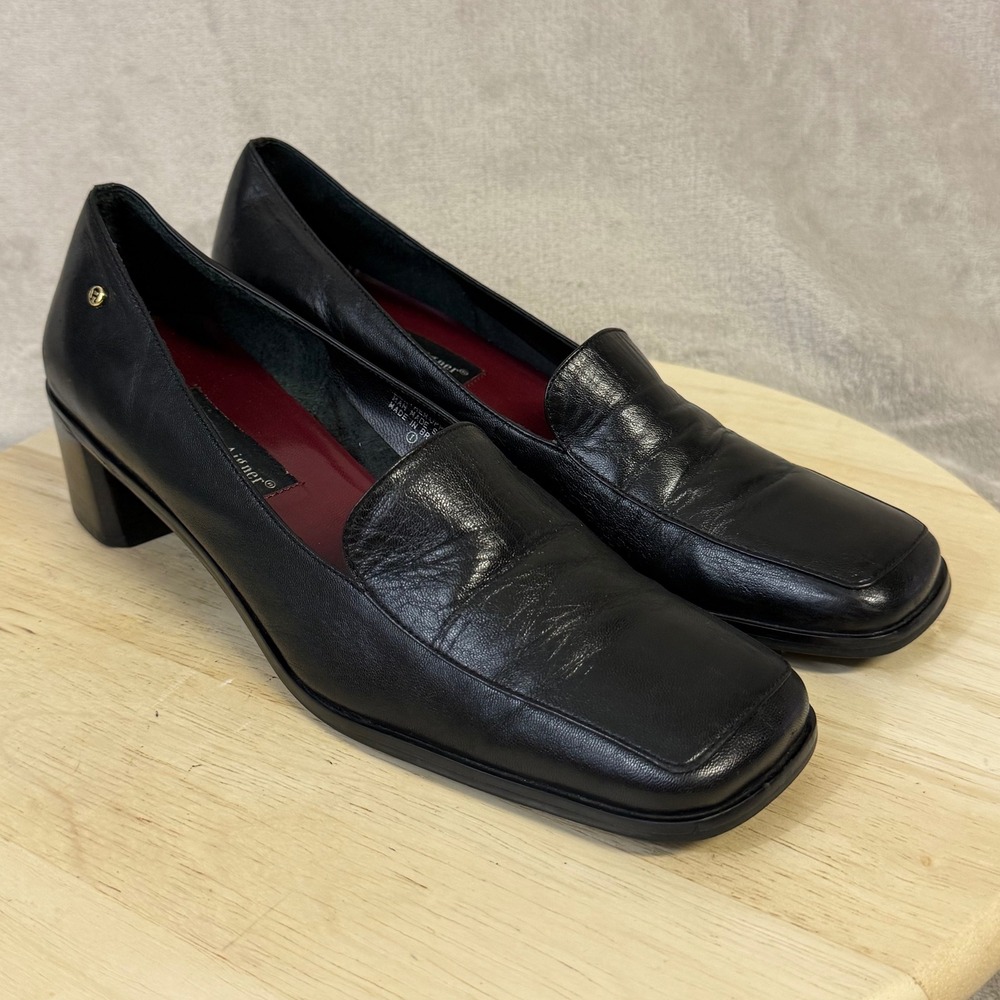 Etienne Aigner Status Black Leather Square Toe Block Heel Loafer Pumps Women 10M - Picture 7 of 16